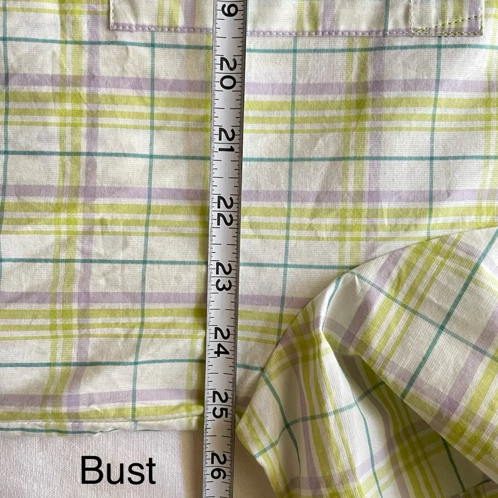 Anthropologie women white plaid short sleeve button front pajamas top